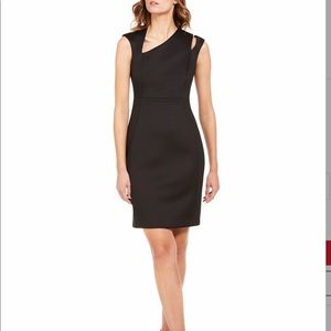 Calvin Kline Black Sheath dress asymmetric neck 8